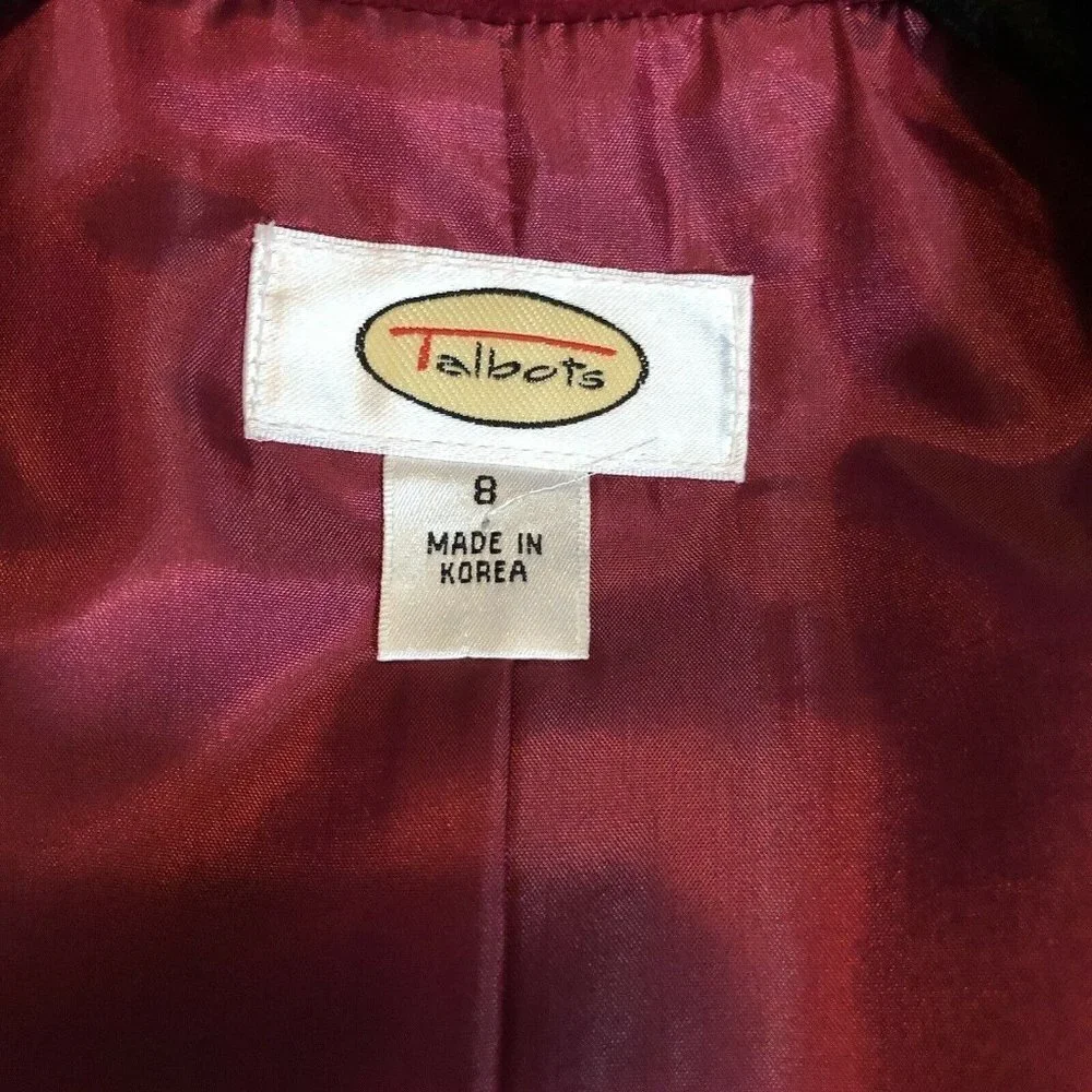 TALBOTS Raspberry Silk Blend Velvet Silver Button Jacket Sz 8